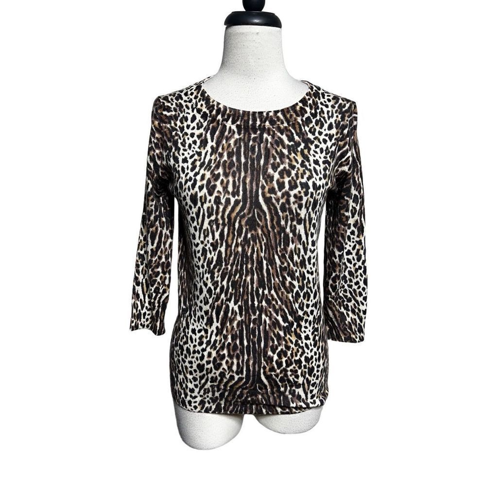 J. Crew 3/4 Sleeve Animal Print Wool Sweater Leopard Print